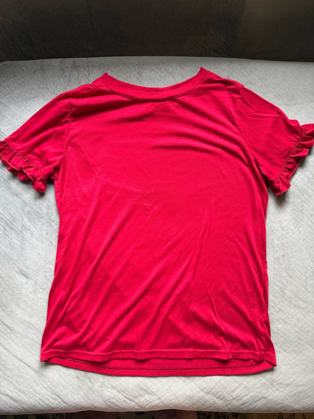 Red Ruffle Sleeve Crewneck Top